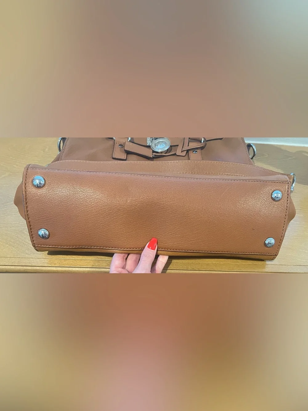 Michael Kors Hamilton Large Leather Satchel Luggage Brown Lock Key Shoulder Bag